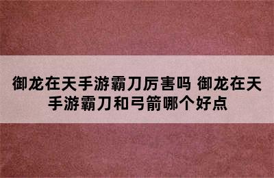 御龙在天手游霸刀厉害吗 御龙在天手游霸刀和弓箭哪个好点